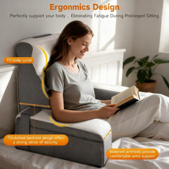 Pernă mare de citit cu suport pentru gât și cotiere detașabile, pernă pentru spate pentru pat, pernă ergonomică pentru spătar cu braț, buzunar și husă lavabilă pentru citit și vizionat la televizor.