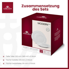 Set de veselă Gerlach 1760 - 18 piese - Serviciu de masă pentru 6 persoane - Set de farfurii - Porțelan modern, alb