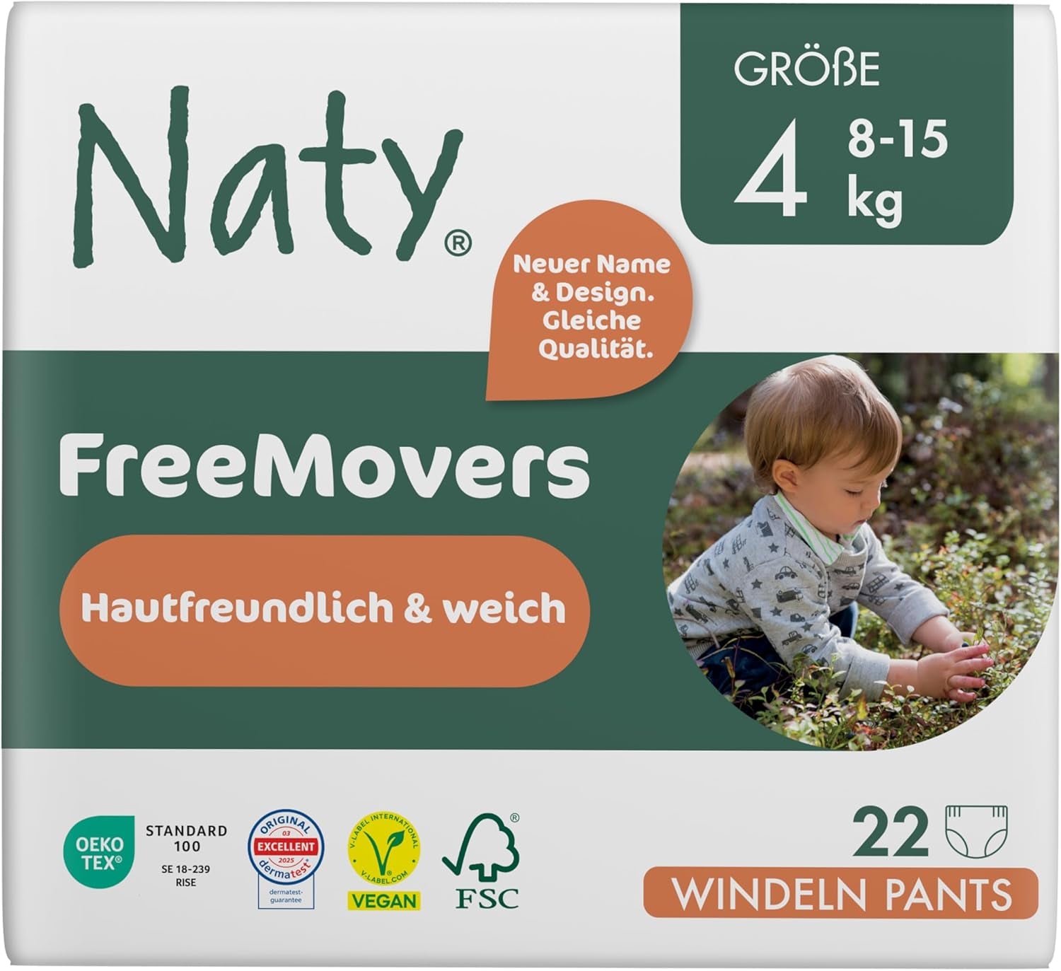 Naty FreeMovers Babybleer | Certificeret hudvenlige blebetræk | Blød og duftfri | Absorberende og lækagesikker | Dermatologisk testet størrelse 5 (12–18 kg) | 80 stk