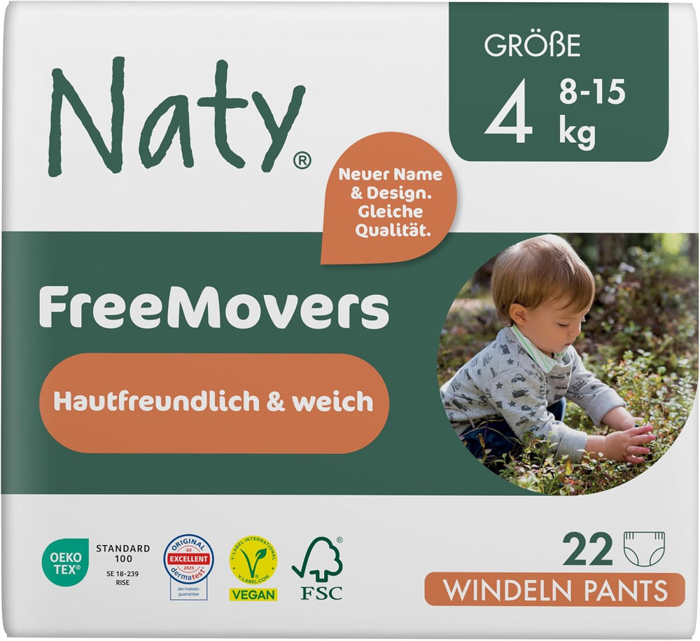 Naty FreeMovers Babybleer | Certificeret hudvenlige blebetræk | Blød og duftfri | Absorberende og lækagesikker | Dermatologisk testet størrelse 5 (12–18 kg) | 80 stk