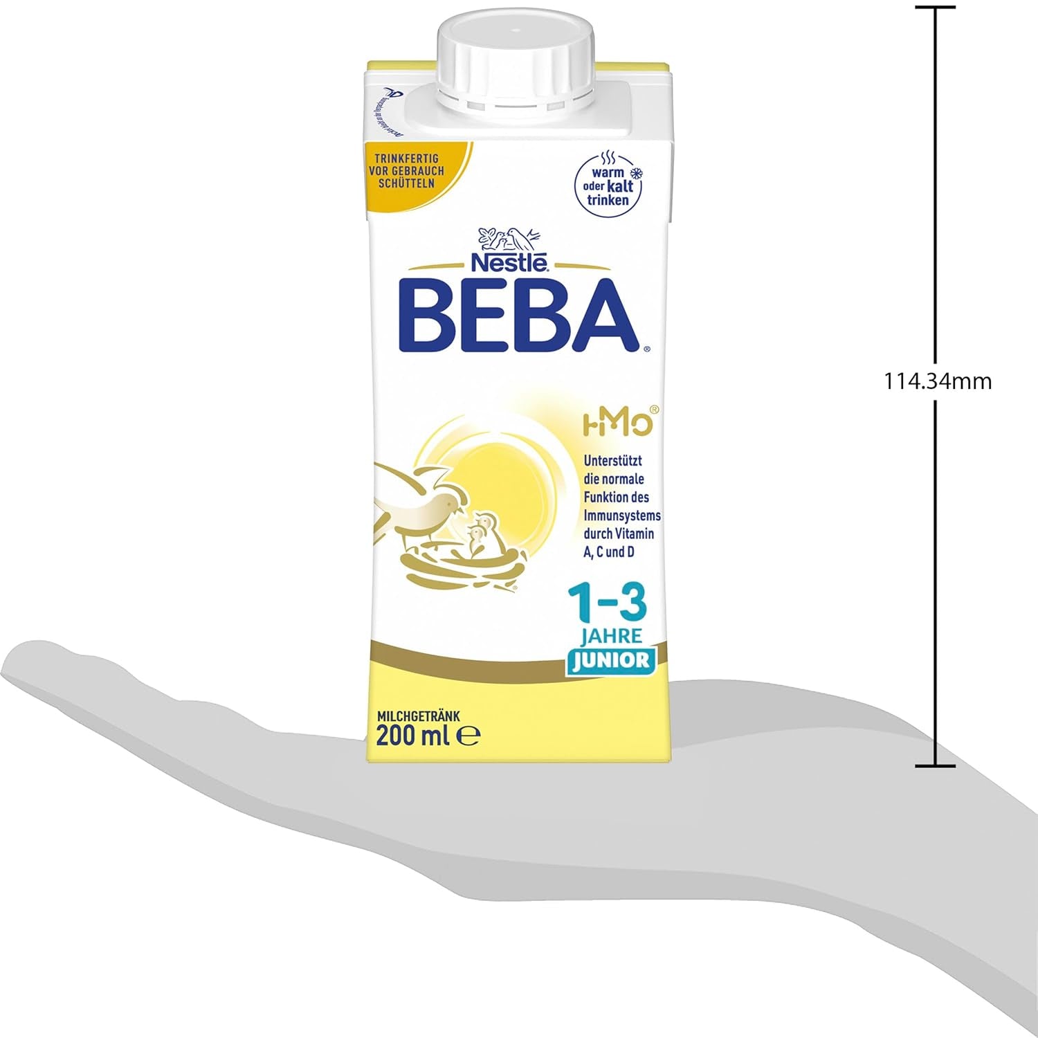 BEBA Junior drikkeklar mælkedrik 1-3 år, med HMO, aldersegnet proteinindhold, palmeoliefri, fiskeoliefri, småbørnsmad, pakke med 6 (6 x 200 ml)