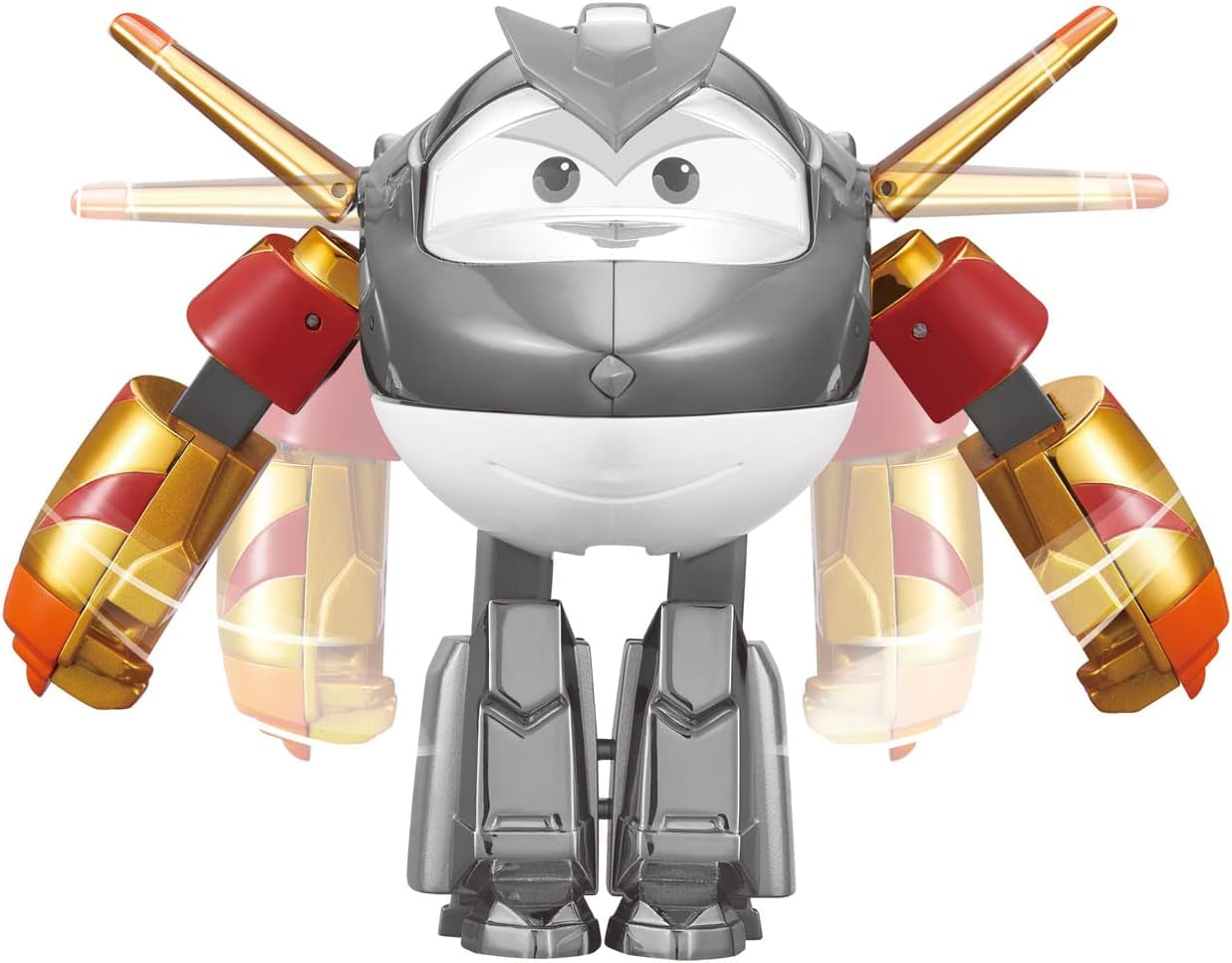 Super Wings EU750231 - Avion transformabil Golden Boy, aprox. 20,5 cm, figurină mare de joacă pentru copii, avion de jucărie transformabil și figurină robot Action figures Naty Shop