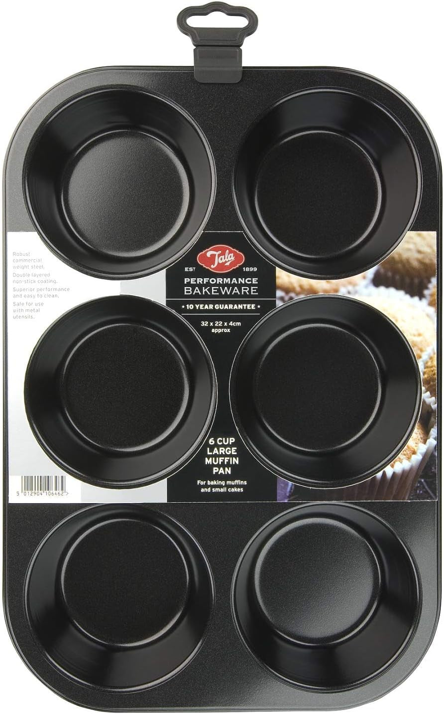 Tala Performance Muffin-Blech, 6 Löcher, Jumbo-Größe, Karbonstahl Von Professioneller Stärke, Mit Antihaftender Eclipse-Beschichtung, Schwarz Forme og bageplader Naty Shop Form Für 6 Große Muffins