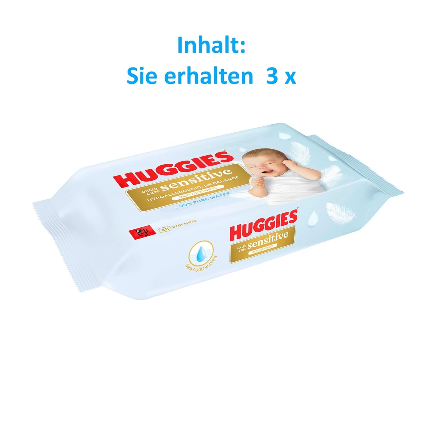 Huggies Pure Extra Care Sensitive Babyservietter, 99 % vand, plastikfri, parfumefri
