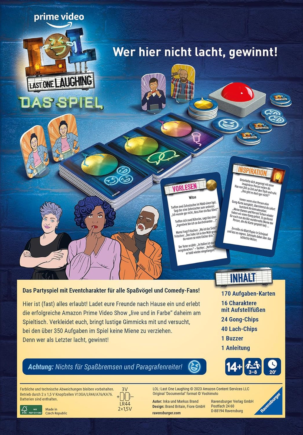 Ravensburger 27524 - Last One Laughing - Festspillet baseret på serien, LOL-spil for 3-8 spillere fra 14 år og opefter, 350+ opgaver til "Don't Laugh"-udfordringen, det sjove kortspil baseret på LOL sæson 1, 2, 3 og 4