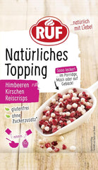 RUF rischips, ingen kunstige tilsætningsstoffer, frugtblanding til grød og kager, glutenfri, vegansk, 15 gram drys Naty Shop 15 gram ris, kirsebær, hindbær