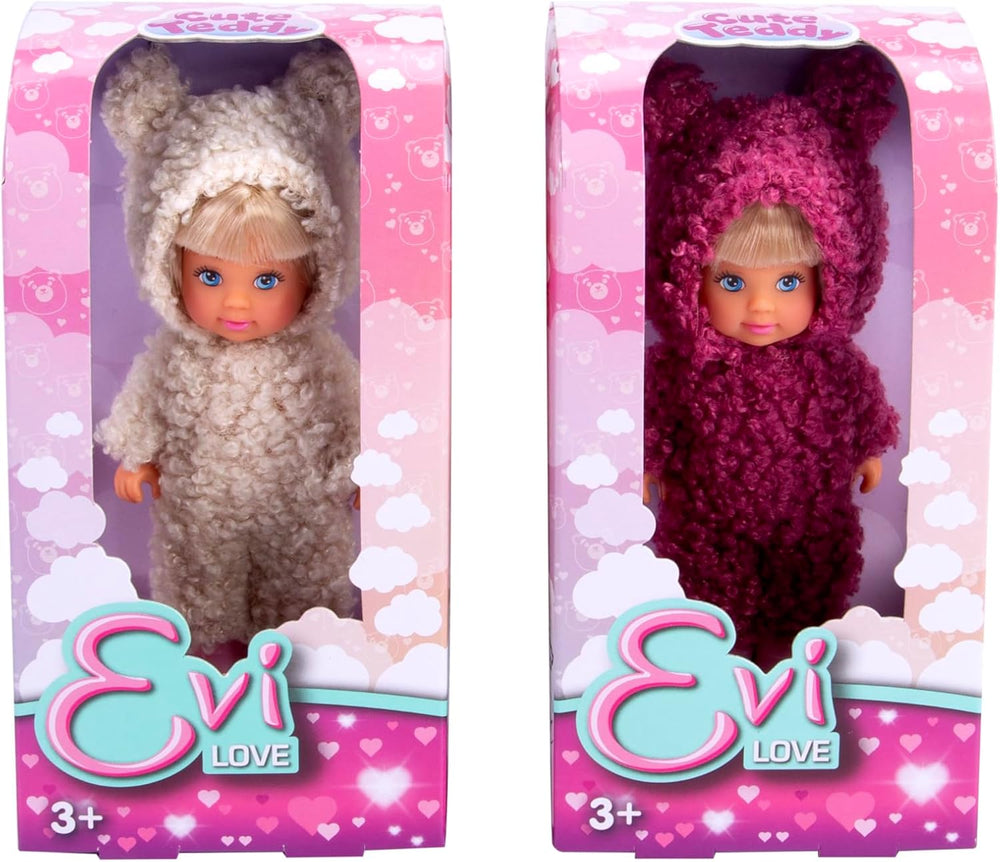 Simba Evi Love Cute Teddy, Spielpuppe i süßem Teddy Onesie, 12 cm, ab 3 år