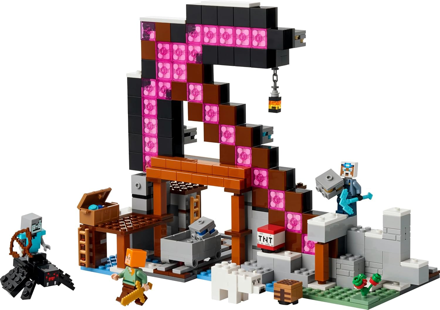 LEGO Minecraft Die Spitzhackenmine - Interaktive Spielzeug für Kinder - Alex, Minenarbeiter og Stray Spinnenreiter Figuren - Sammelbares Gamer Geschenk für Jungen & Mädchen ab 8 Jahren - 21277