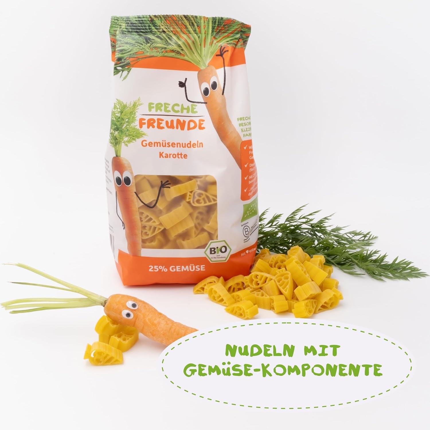 Freche Freunde Økologiske grøntsagsnudler 'Gulerod' 25 % grøntsagsindhold Vegansk 6-pak (6 x 300 g)