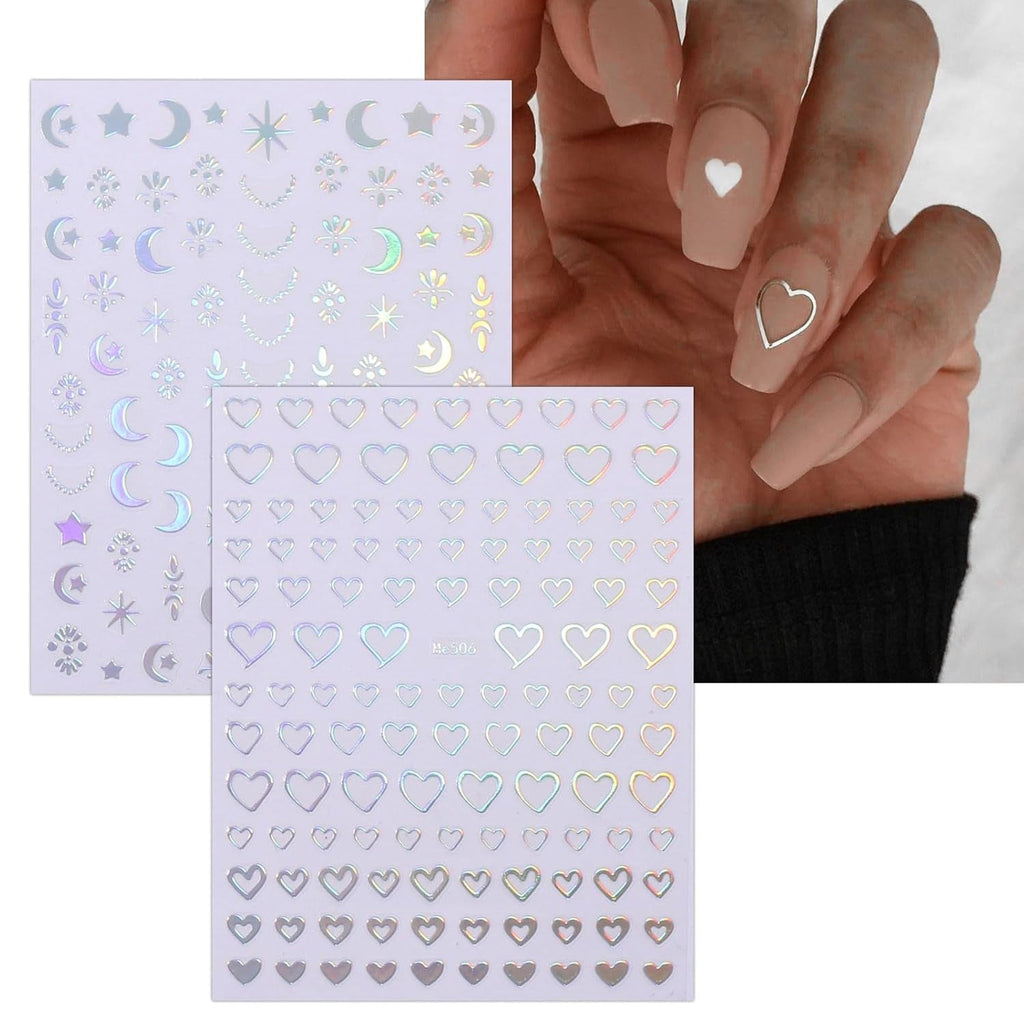 JMEOWIO Nagelsticker Mond Stern Schlange 10 Blatt Nail Art Sticker Selbstklebend Nagelaufkleber Aurora Dekoration Nageldesign Zubehör
