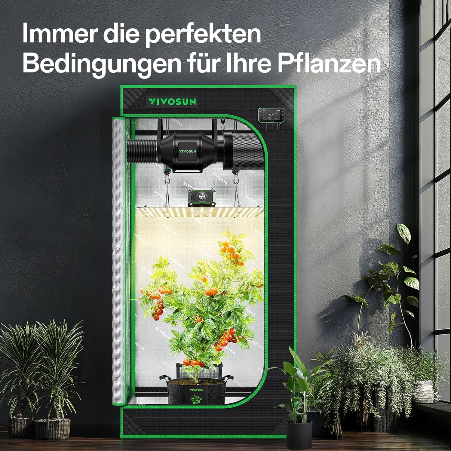 VIVOSUN Smart Grow Telt komplet sæt 60x60x120cm, integreret WiFi automatisk vækstsystem med 100W fuldspektret LED-lys og effektivt ventilationssystem med GrowHub E42A+ controller