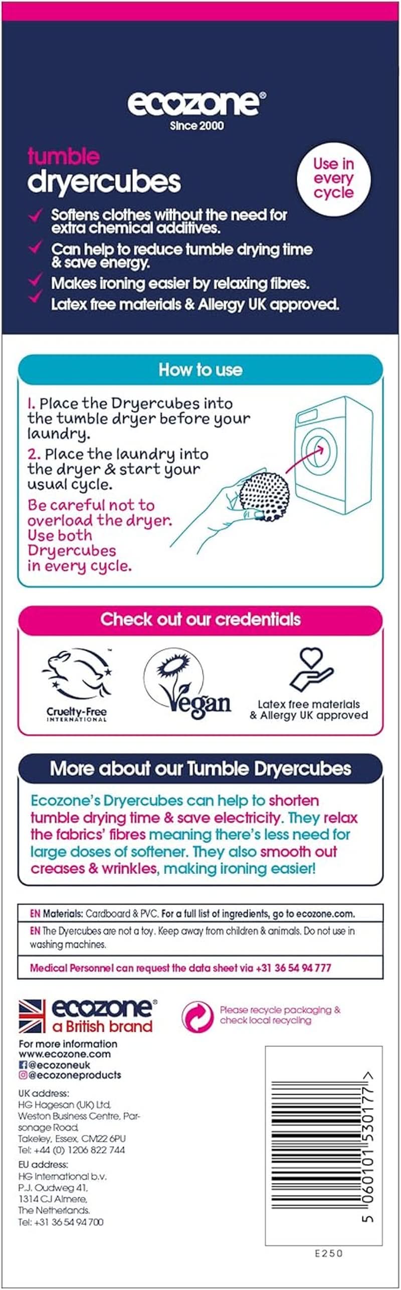 Tørretumblerkugler lavet af nyt, blødere materiale med variabelt design. Indeholder 2 Naty Shop-vaskemidler