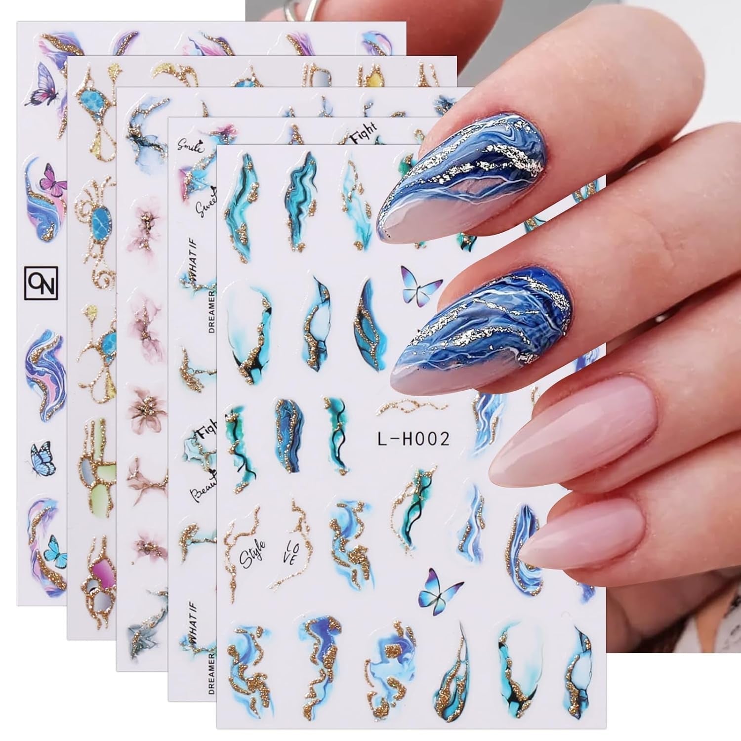 JMEOWIO Nagelsticker Marmor Französische Spitze 10 Blatt Nail Art Sticker Selbstklebend Nagelaufkleber Bunt Dekoration Nageldesign Zubehör