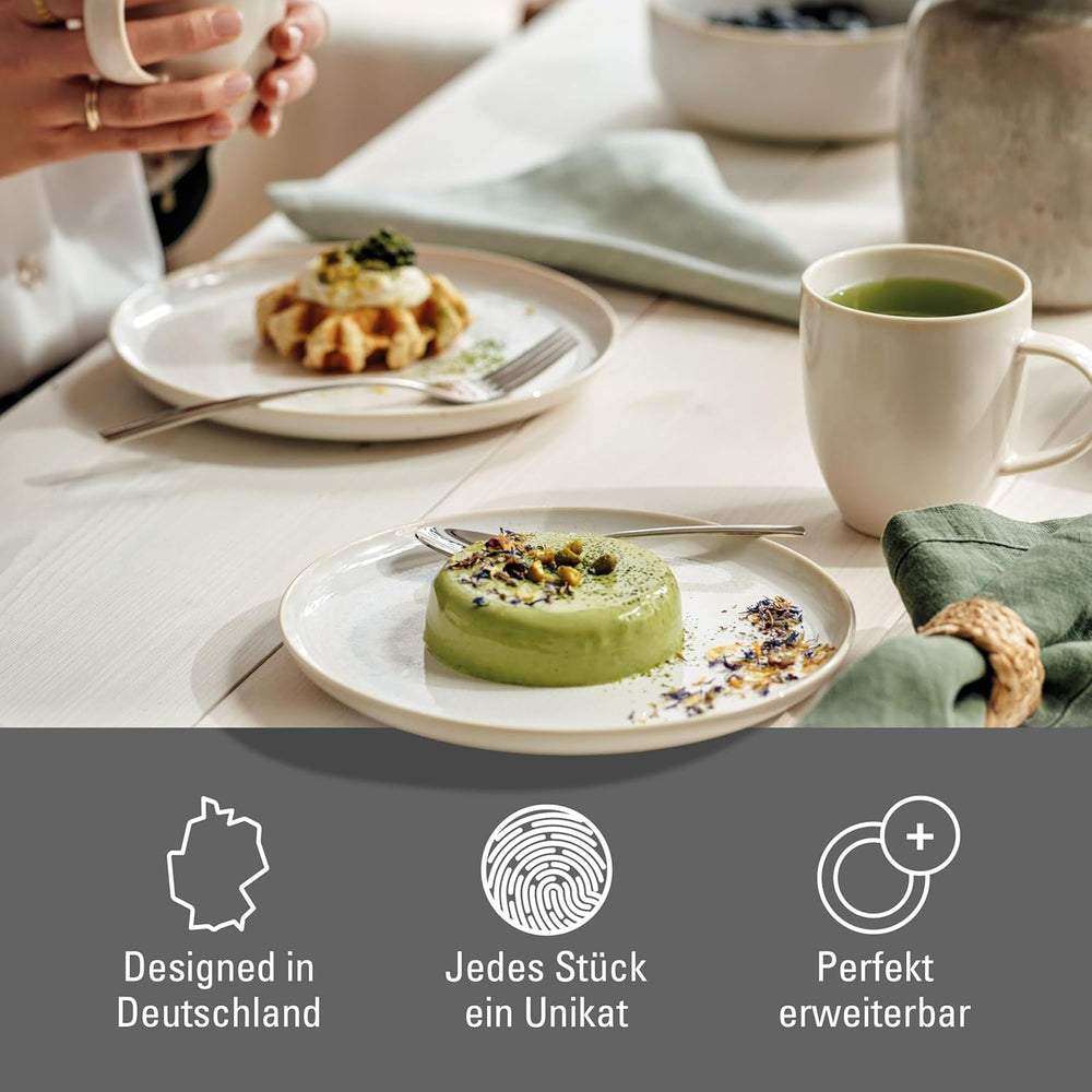 Like. by Villeroy & Boch – Crafted Cotton Frühstücks-Set 6 Teilig Weiß, Spülmaschinenfest, Mikrowellensicher, Geschirr Set, Geschirrset, Service Mit Frühstückstellern, Pottery-Look, Premium Porzellan Seturi vesela masa Naty Shop