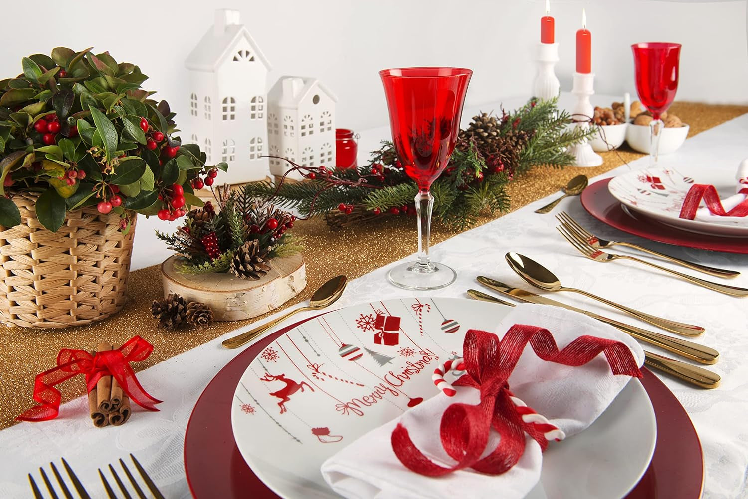 Merry Christmas Geschirr 18 Tlg. Set Weiß/Rot Seturi vesela masa Naty Shop