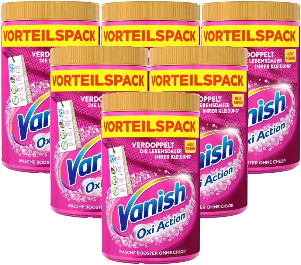 Vanish Oxi Action Powder Pink - 1 X 1,65 kg - pulver til fjernelse af pletter og forbedring af vasketøj uden klor - til farvet vasketøj Vaskevaskemidler Naty Shop Sæt 6 x 1,65 kg