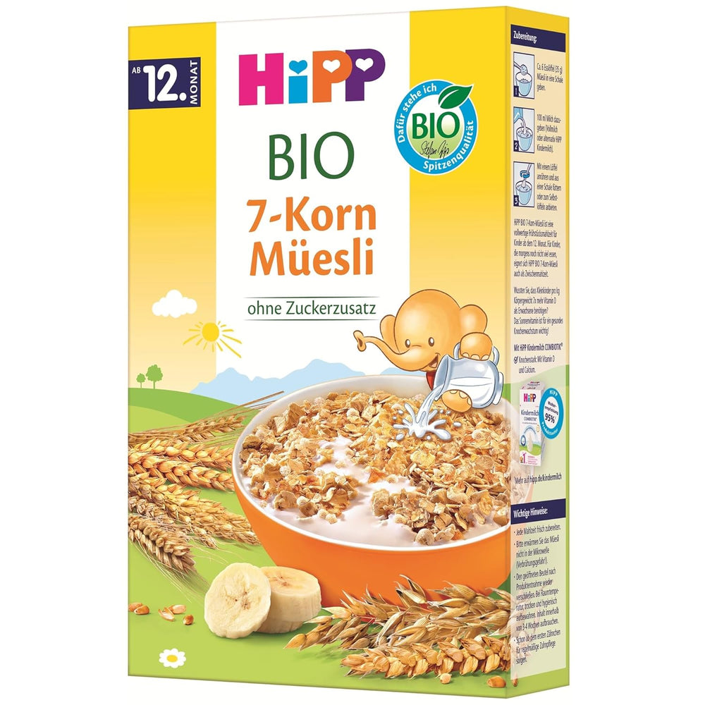 HiPP økologisk müsli med 7 korn (8 x 200g), fra 12 måneder, uden tilsat sukker, ekstra fine stykker - nem at tygge, bedste økologiske kvalitet