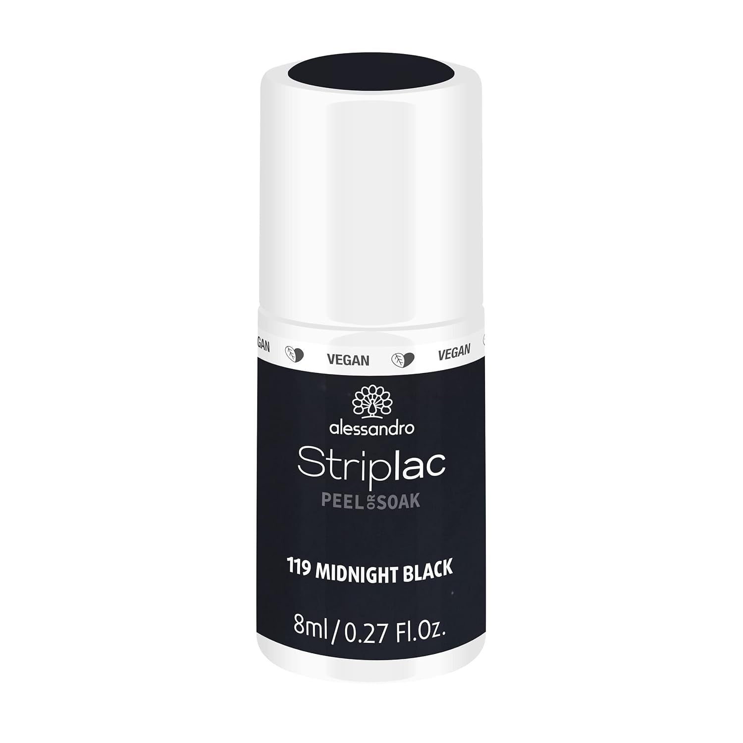 UV-neglelak alessandro Striplac Midnight Black – Delikat og langtidsholdbar – Nem fjernelse takket være peel-off fjernelsesteknologi – Vegansk og grusomhedsfri – 8 ml