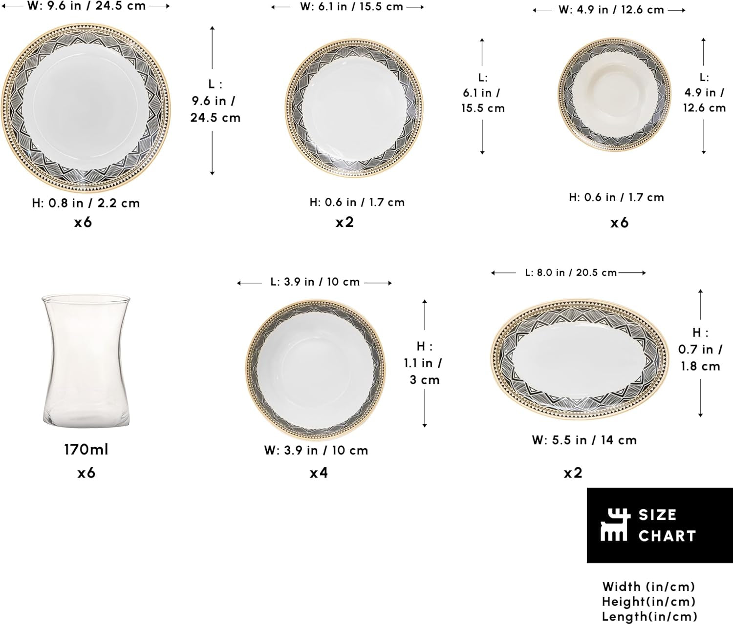 Karaca Globe - Frühstücksset & Geschirrset für 6 Personen mit Tassen, 26-teiliges Porzellan Geschirr Set mit Teetassen, Untertassen, Servierteller und Frühstücksgeschirr Teller Set - Weiß