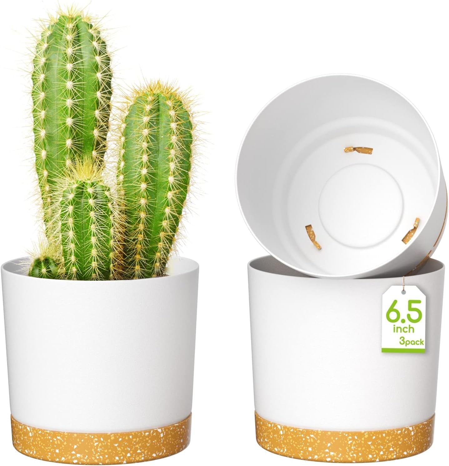 Ghiveci de flori ZMTECH cu diametrul de 25 cm pentru plante de apartament, ghivece de flori din plastic cu farfurie și găuri de drenaj, ghivece rotunde pentru plante de interior și exterior (set de 2, alb)