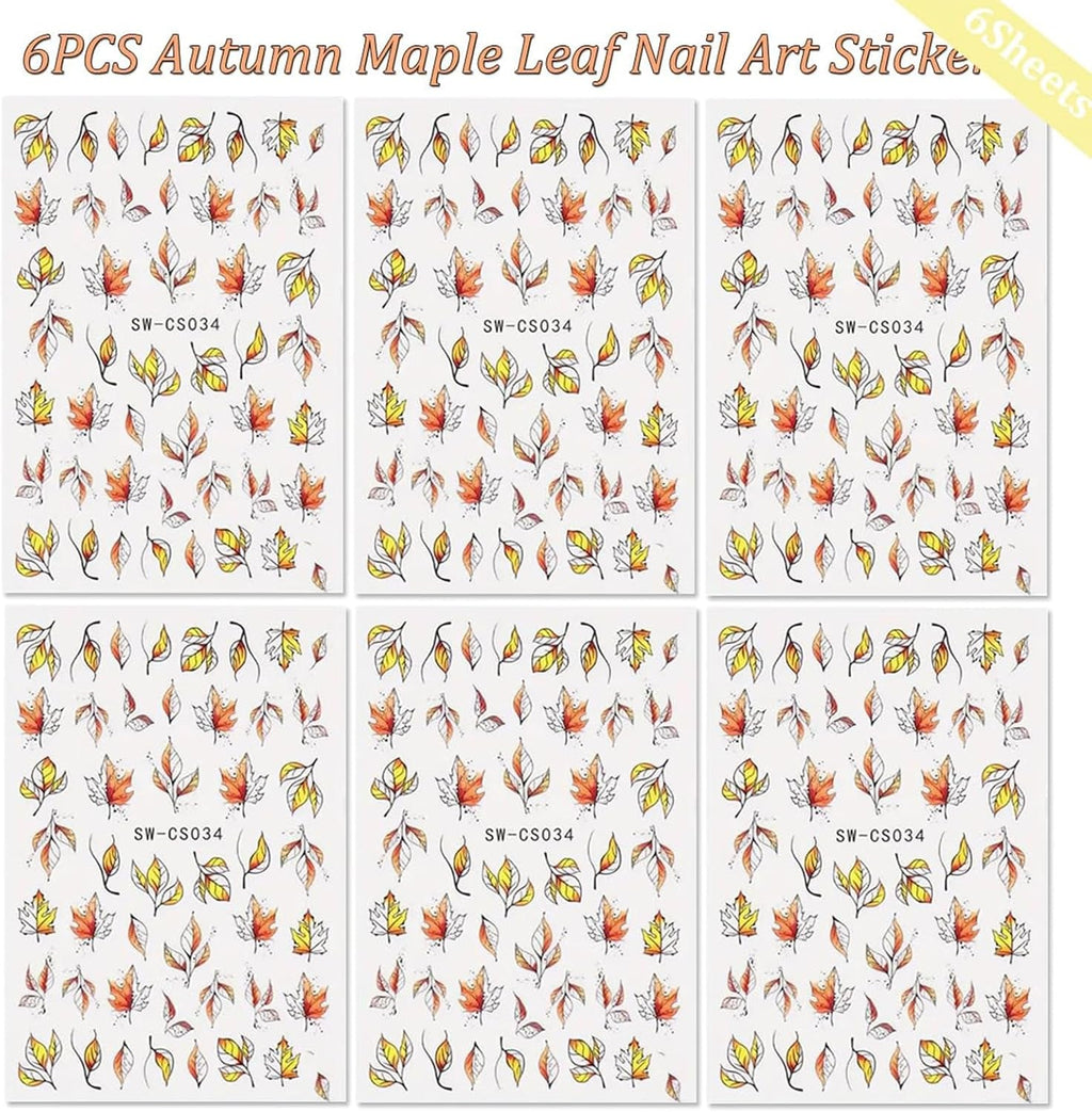 6 Blatt Herbst Nagelsticker,Ahornblatt Selbstklebend Nagelaufkleber,Herbst Nail Sticker,Nageldesign Zubehör,Nail Art Sticker,Selbstklebende Deko Für Nägel