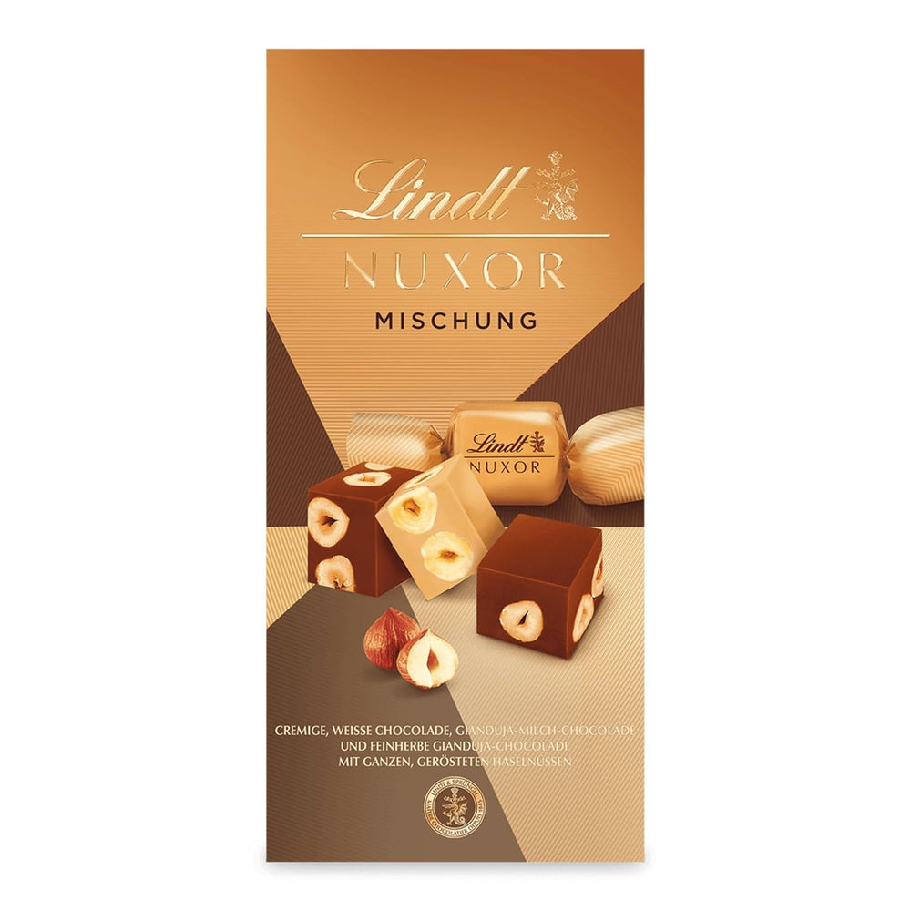 Lindt Chokolade | Bland til pose NUXOR | 103g | Gianduja cremede chokoladeterninger i tre sortimenter med ristede hele hasselnødder | Chokolade gave