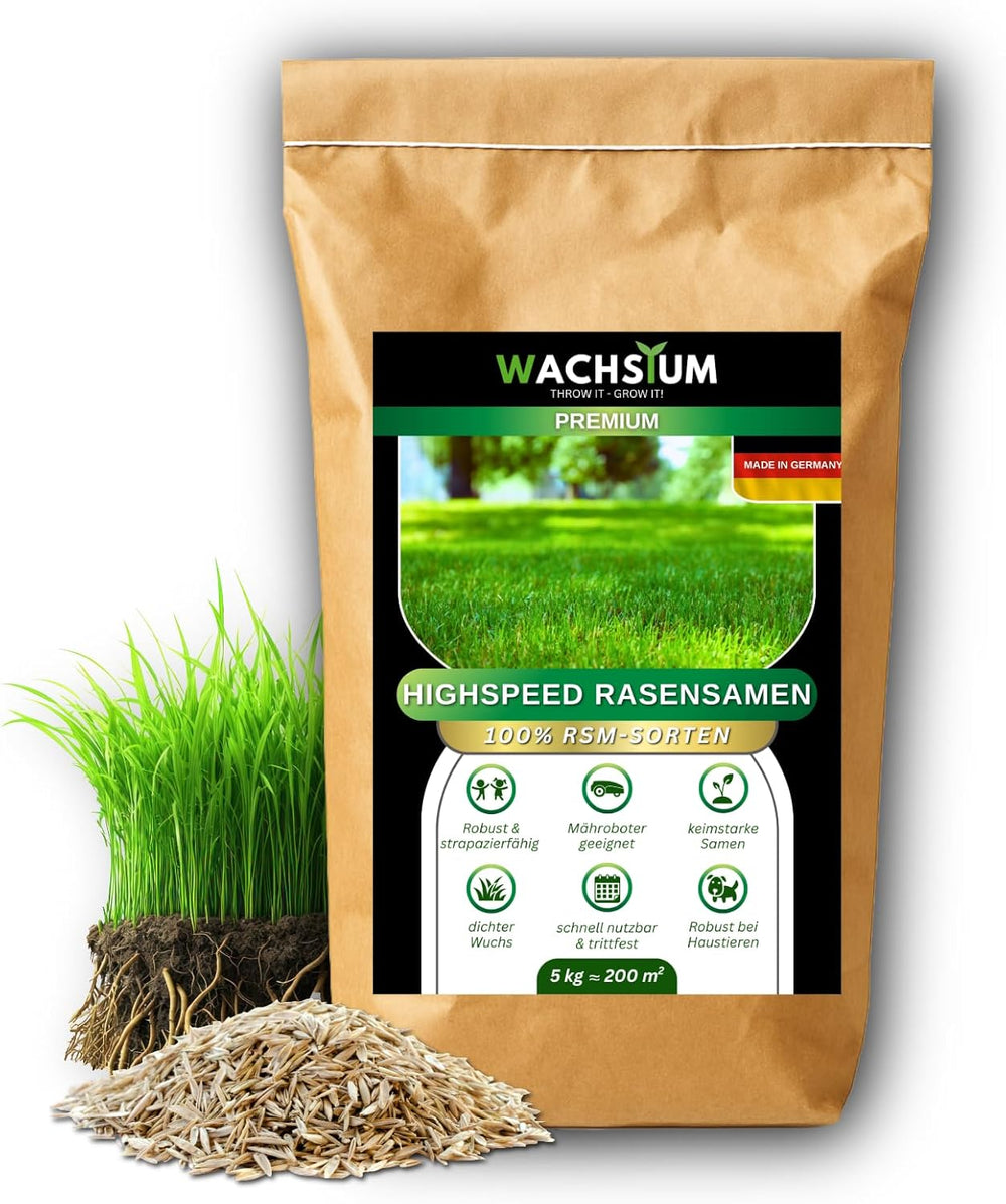 Rasensamen Schnellkeimend 0,5 Kg – Frühjahr Und Sommer Premium Grassamen Nachsaat, Dichter Strapazierfähiger Rasen, Mähroboter Geeignet – Kräftiges Wachstum (Bis 20 M²), RSM Qualität,