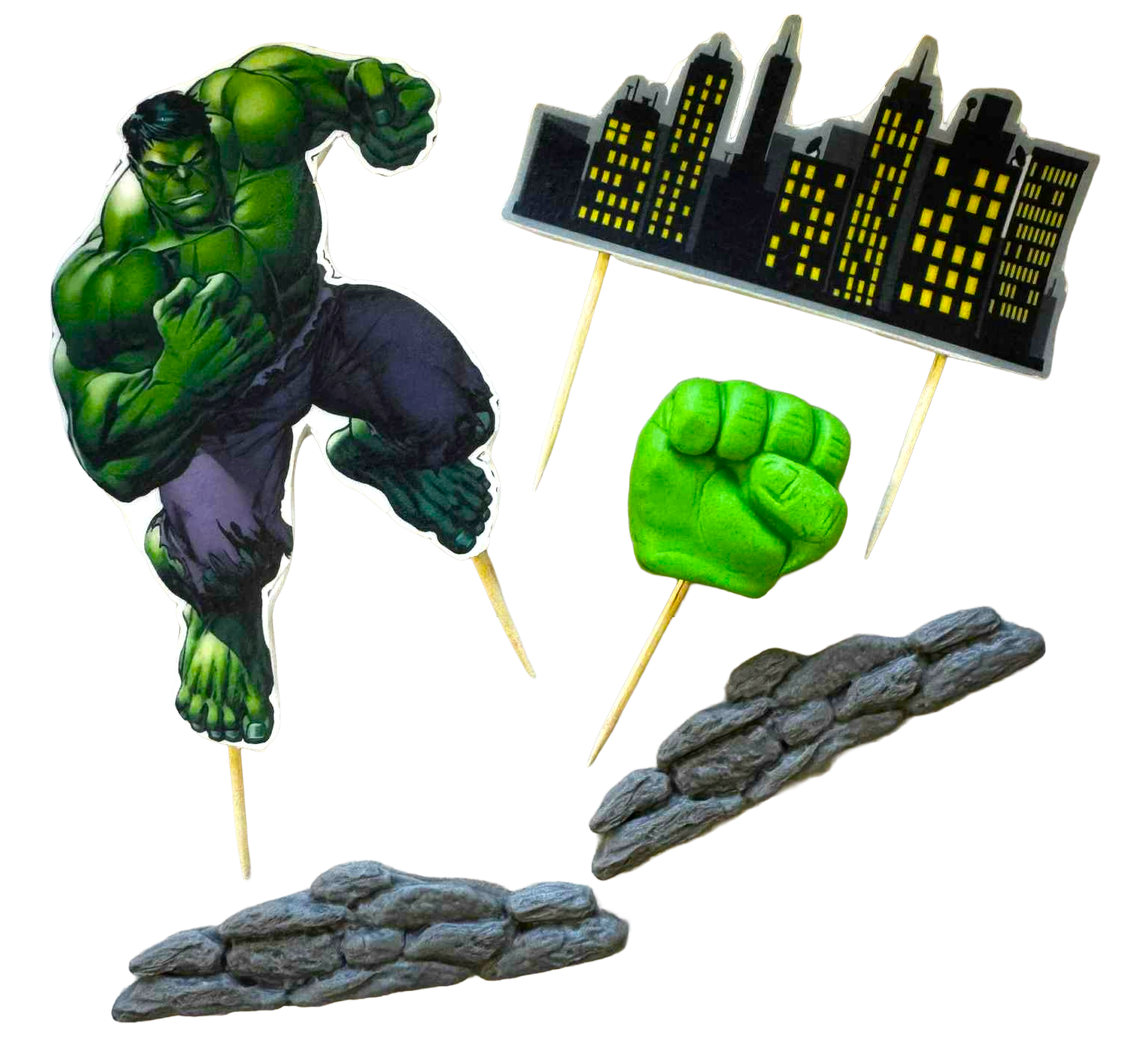 Hulk spiselige kagedekorationer – sæt med 5 figurer af fondant