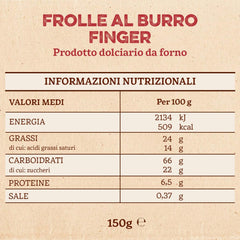 Frolle Al Burro Fingers. Biscotti Preparat Tradițional Come Una Volta. Ideali Come Fine Pasto Goloso, Ma Anche Da Abbinare Al the O Al Caffè. Confezione Da 150 G