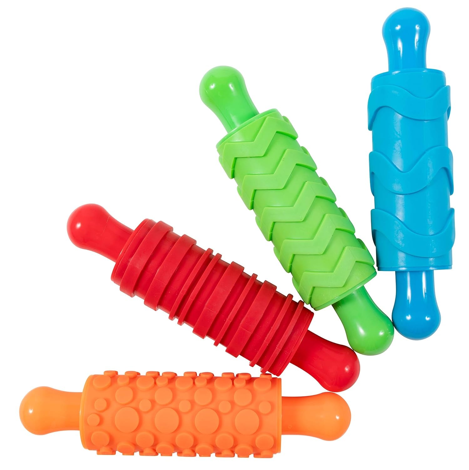 Mal- und Ton-Texturwalzen - 4er-Set - struktureret Knetrollen für Kinder - Vielseitige Muster zum Basteln und Dekorieren