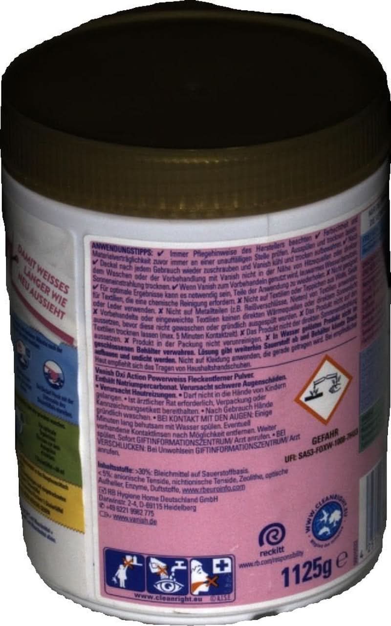 Vanish Oxi Action Powerwhite Powder - 1 X 1.125 Kg - pletfjerner og vaskepulver uden klor - til hvidt vasketøj Vaskemidler Naty Shop