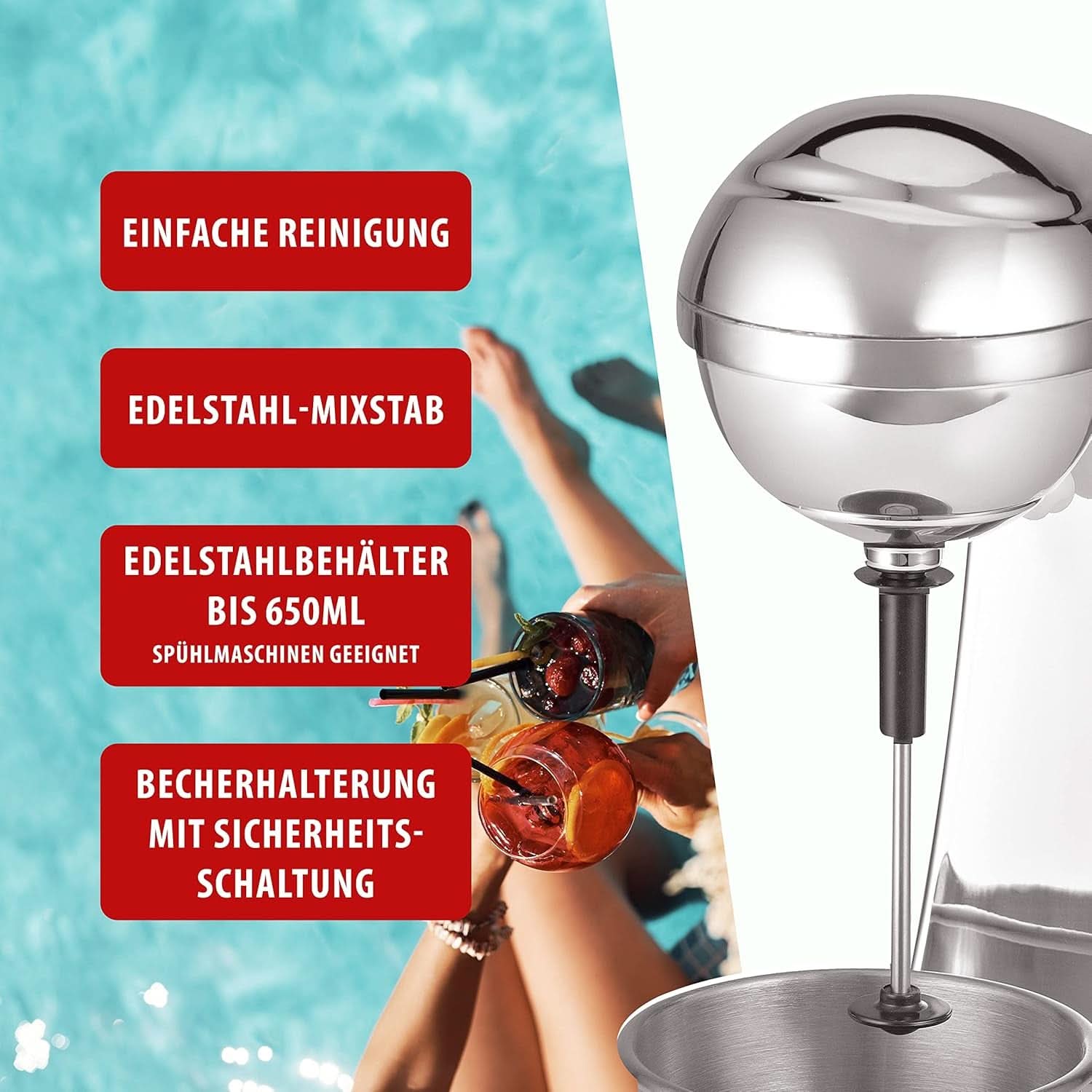 Clatronic® Barmixer U. Milchaufschäumer | Smoothiemaskine | 650Ml Edelstahlbehälter | Praktischer Becherhalter | Blander | 2 Geschwindigkeitsstufen | Kraftvoller 65 Watt Motor | Chromdesgin | BM 3472 Køkken Naty Shop