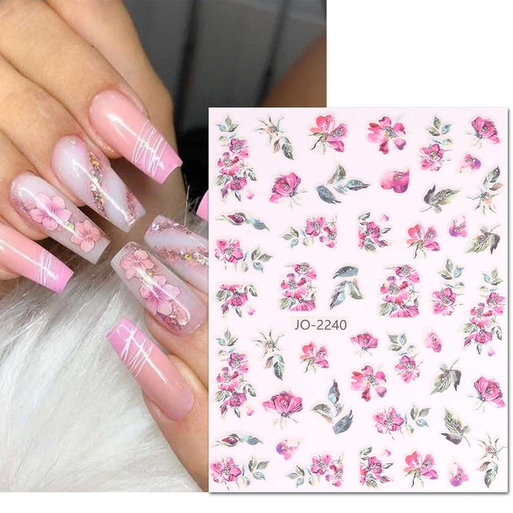 JMEOWIO Nagelsticker Frühling Blume 12 Blatt Nail Art Sticker Selbstklebend Nagelaufkleber Blätter Dekoration Nageldesign Zubehör