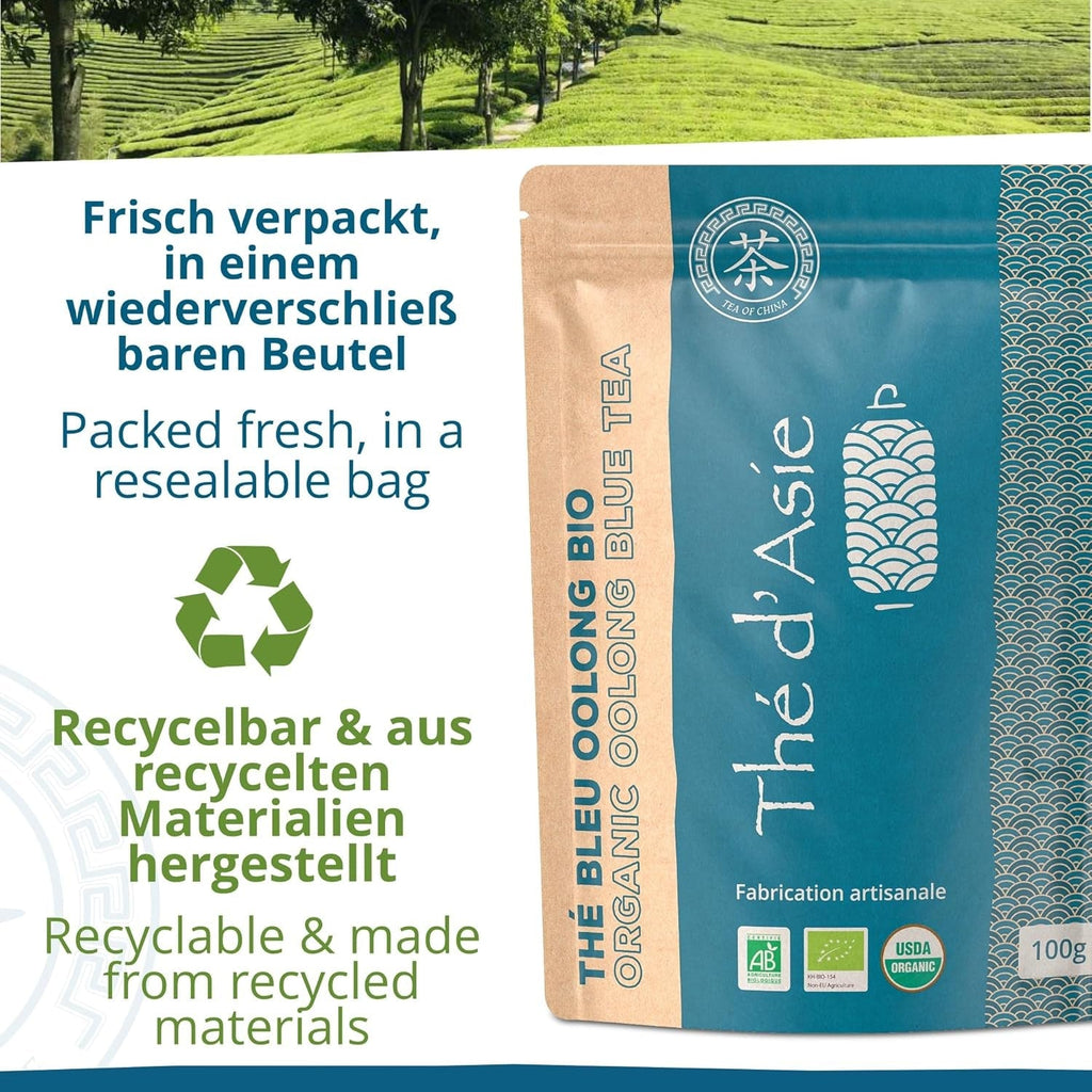 Khla - Ceai Oolong Bio 100 G - Ceai albastru - Ceai natural vrac - Ceai asiatic organic - Vrac și tăiat - Ceai din plante și infuzie - Din China