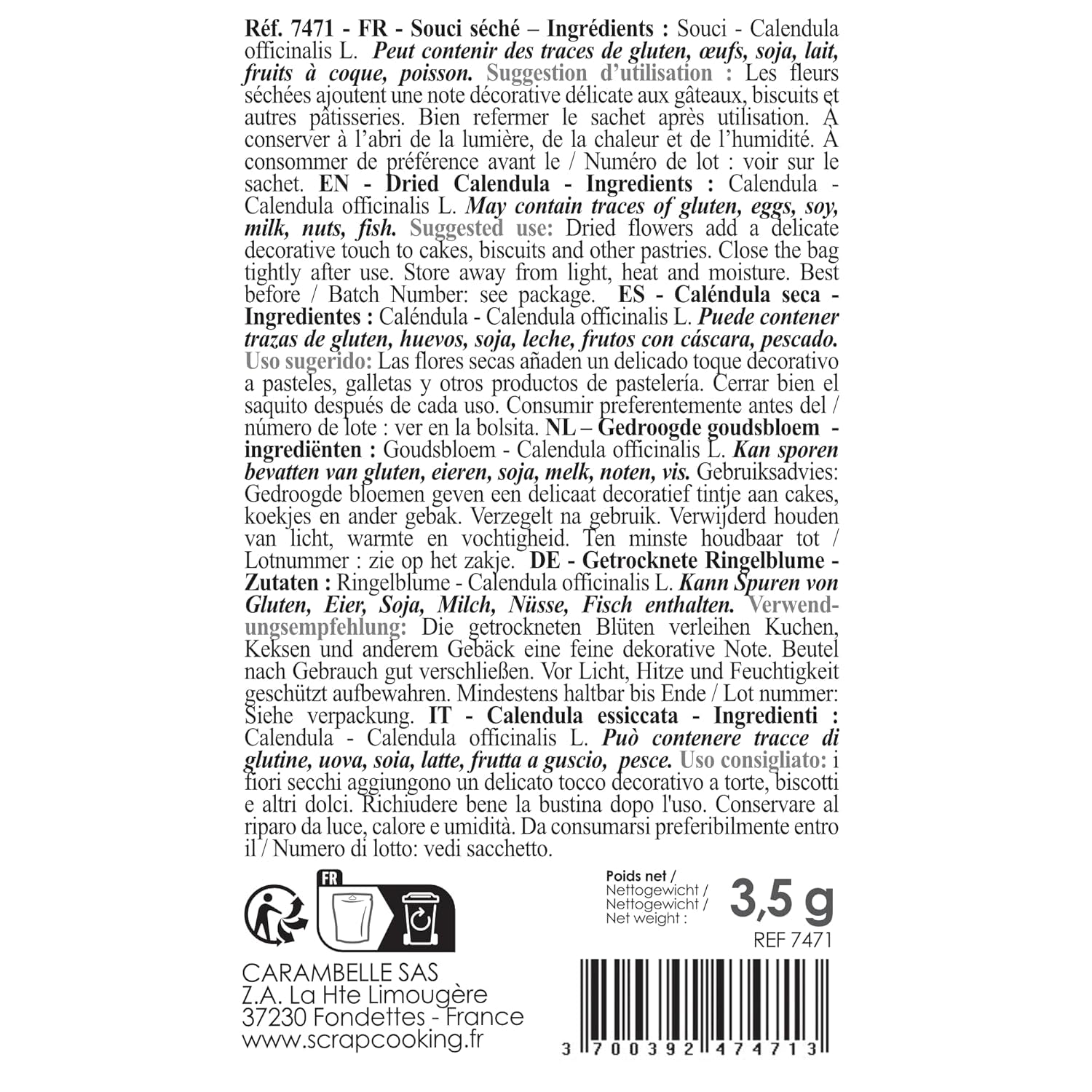 ScrapCooking - Tørrede morgenfruer 3,5 g - Spiselige blomster - Maddekorationer til bagning - Til desserter, kager, tærter, muffins - jul, forår, fødselsdag - Gylden gul - 7471