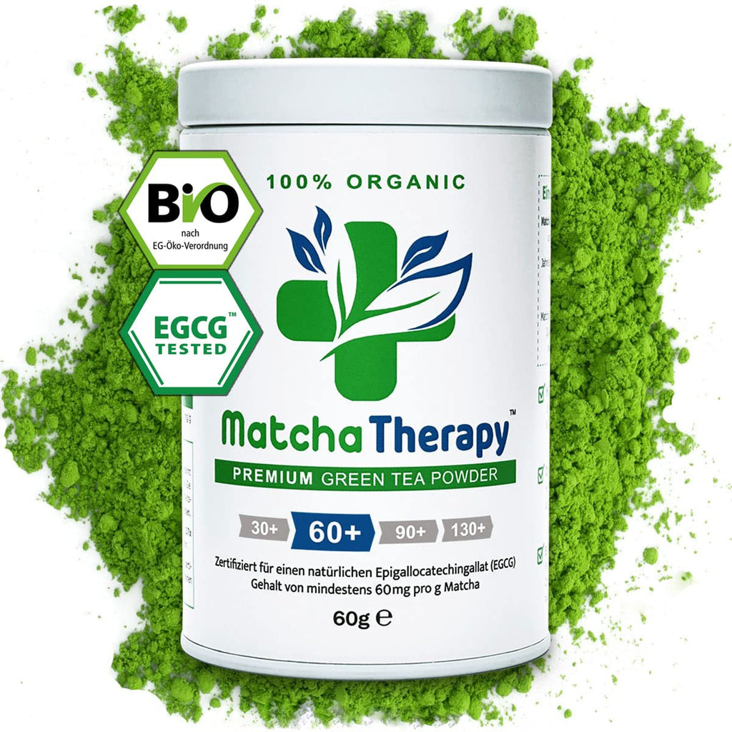 Matchatherapy 30+ | Ceai Matcha organic pudră | 60 g | Cu un conținut verificat de cel puțin 30 mg/g de catechină EGCG | Susține sistemul imunitar și nivelul de energie | Calitate ceremonială | Ceai verde din Japonia