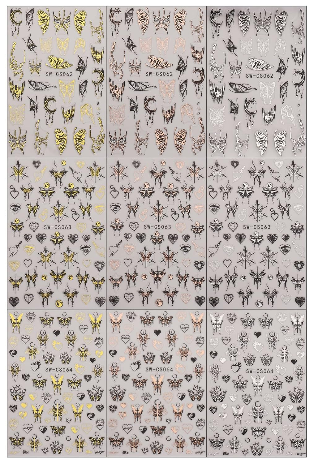 JMEOWIO Nagelsticker Schmetterling 9 Blatt Nail Art Sticker Selbstklebend Nagelaufkleber Mond Dekoration Nageldesign Zubehör