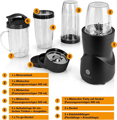 Smoothie Maker 12-Tlg | To-Go Deckel & 4 Mixbeholdere | Für Obst, Gemüse & Nüsse | Myte Ice-Crush Funktion | Mini-Standmixer Zum Mixen, Rühren, Zerkleinern, Mahlen, Hacken & Pürieren | BPA-fri Kitchen Naty Shop