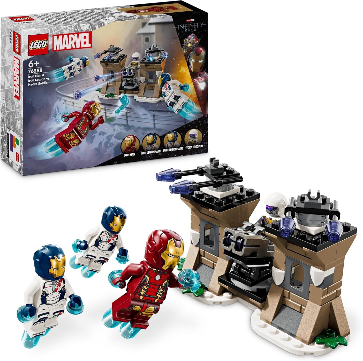 LEGO Marvel Iron Man & Iron Legion vs. Hydra Soldier, Avengers byggelegetøj, kreativt legesæt til børn og superheltefans, gave til drenge og piger 6 år 76288 Byggesæt Besuche den LEGO-Store Standardtitel
