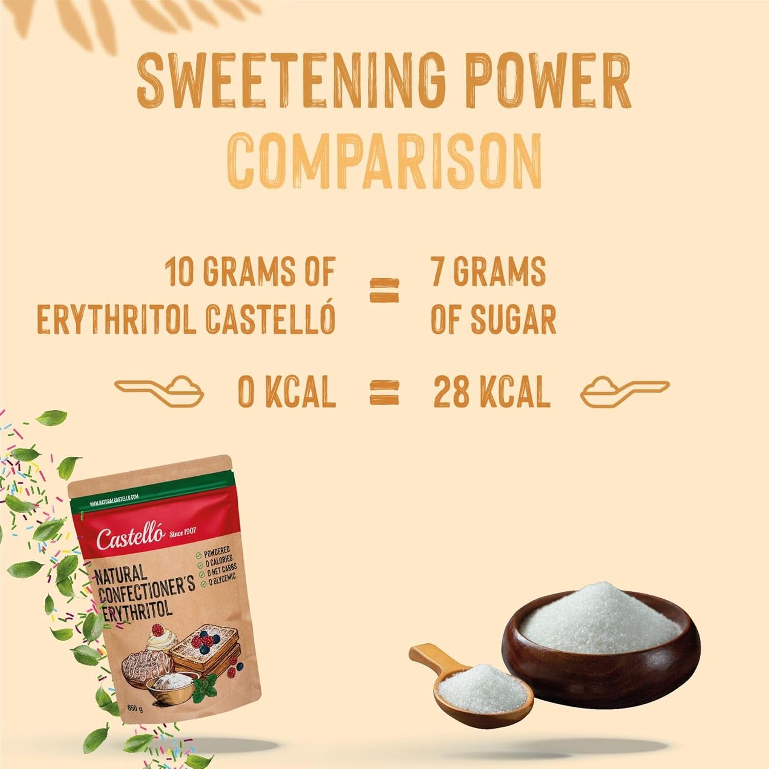 Naturlig erythritol - flormelis | 10G = 7G sukker, 850 gram Sweeteners Naty Shop