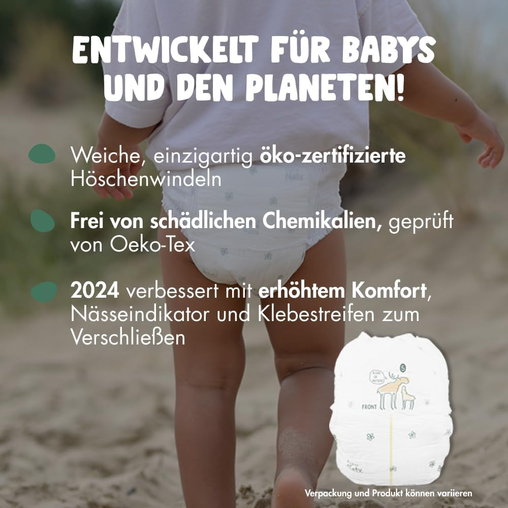 Naty FreeMovers Babybleer | Certificeret hudvenlige blebetræk | Blød og duftfri | Absorberende og lækagesikker | Dermatologisk testet størrelse 5 (12–18 kg) | 80 stk