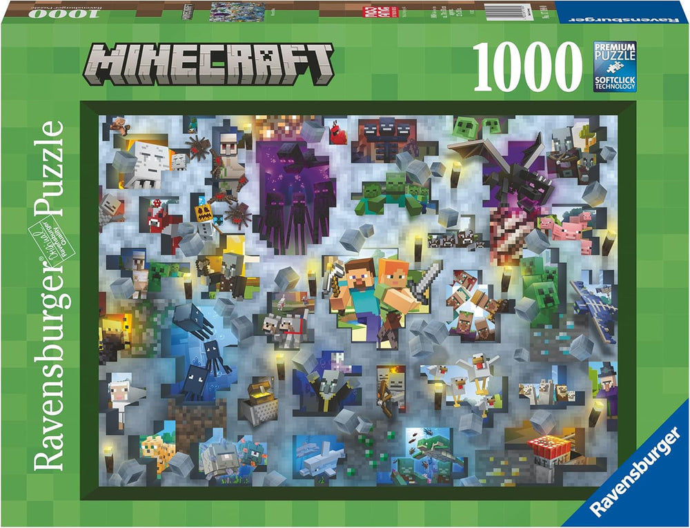 Ravensburger Puslespil 12000422 - Minecraft Mobs - 1000 brikker Minecraft Puslespil til voksne og børn 14+ Puslespil Naty Shop Pixelated