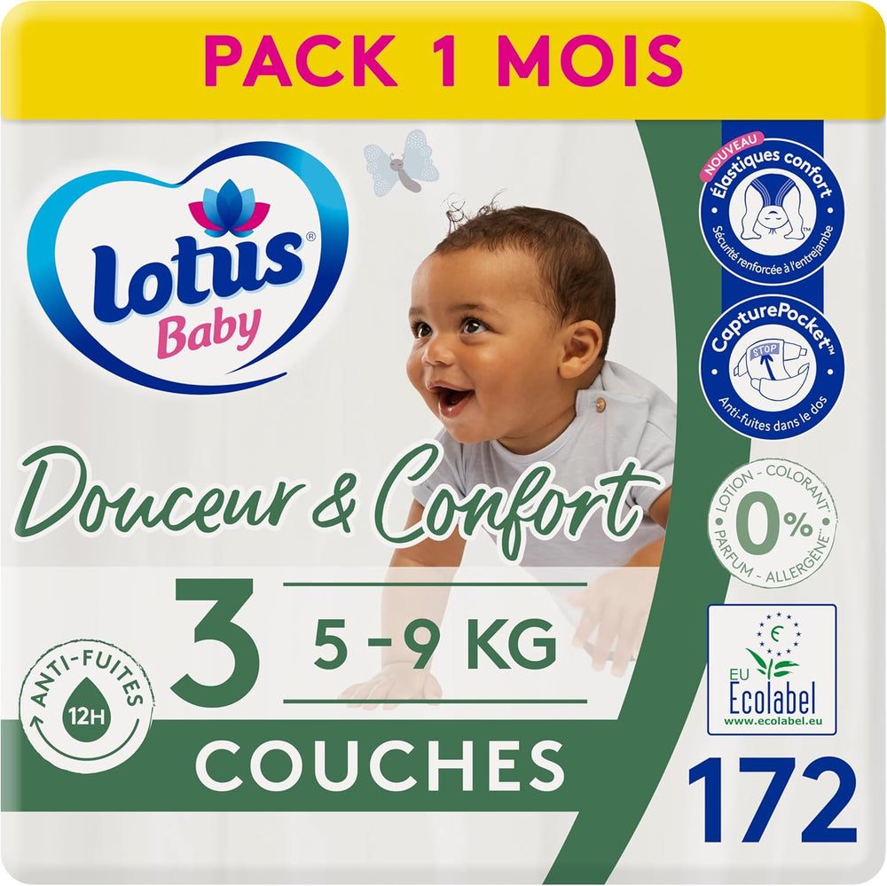 Douceur Naturelle – Størrelse 3 bleer (5-9 kg) 1 måneds pakke – 172 bleer