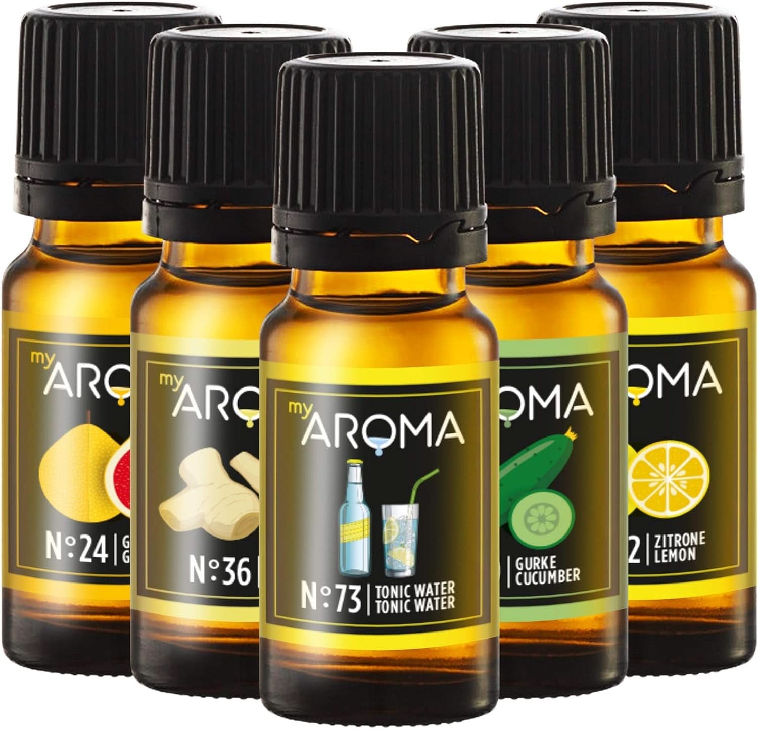 Myaroma | Sæt: Forest & Meadow - Ren naturlig smag med frugtsmag og frugtsmag (5 x 10 ml) | Sukkerfri og usødet Sweeteners Naty Shop Gin er på mode!
