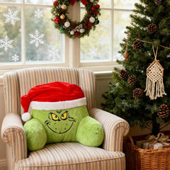 Pernă de citit yumcute Grin-ch 40 cm, pernă decorativă și pufoasă de Crăciun pentru pat și canapea, pernă ortopedică pentru spate cu brațe, cadou pentru adulți și copii, decorațiune de Crăciun