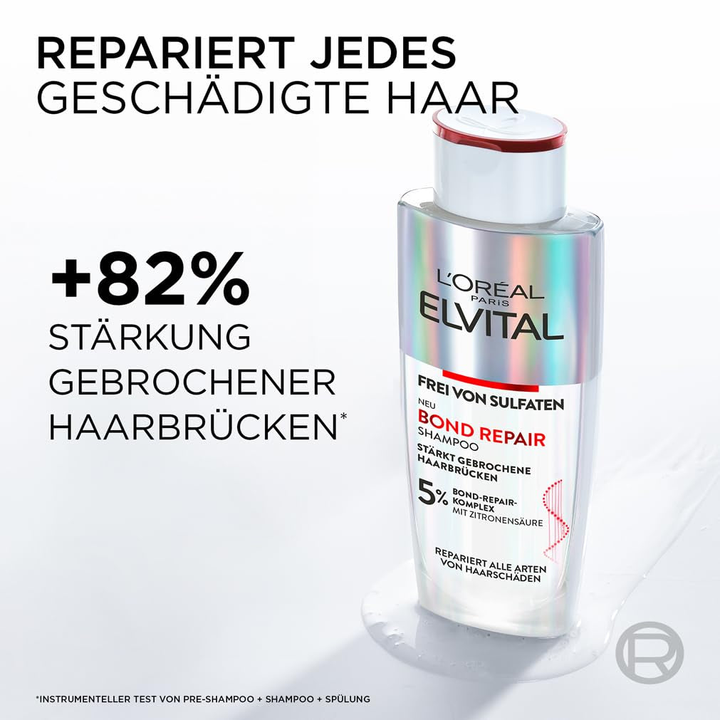 L'Oréal Paris Elvital Bond Repair Shampoo, skånsom rengøringsmiddel til hårreparation L'Oréal brusebad og bad