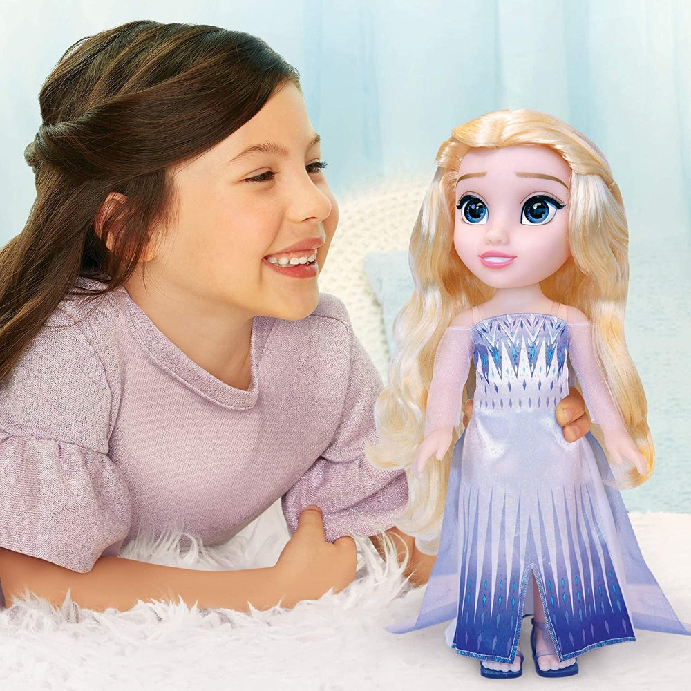 Disney Frozen 2 ELSA The Snow Queen Doll - 35 cm høj, bevægelig dukke i ikonisk modekjole og langt, svævende hår for ekstra leg, for piger fra 3 år og opefter, 214894 Naty Shop Dolls