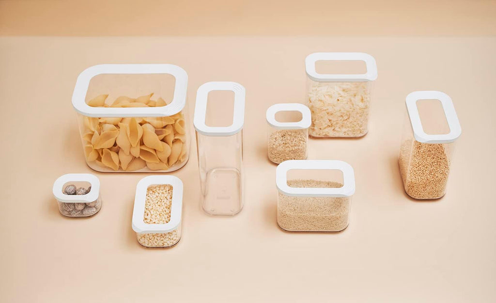 Mepal set de 6 borcane de depozitare cu capace - Recipiente dreptunghiulare pentru alimente - Organizator de bucătărie din plastic - Recipiente de depozitare etanșe - 2x 2000 ml, 2x 1000 ml, 1x 1500 ml & 1x 425 ml - Alb Cutii depozitare alimente Naty Shop