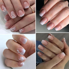 Set de 240 de bucăți pentru unghii false scurte - Unghii false artificiale naturale scurte pentru lipit - Unghii artificiale cu gradient nud pentru extensii de unghii cu cutie (gradient nud)