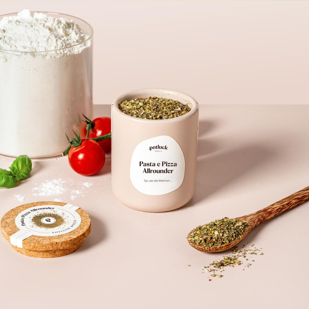 Potluck | Pasta og Pizza Kräuter | Gewürzzubereitung im Keramiktopf | 40 g | Vegansk, glutenfri og med naturlige ingredienser
